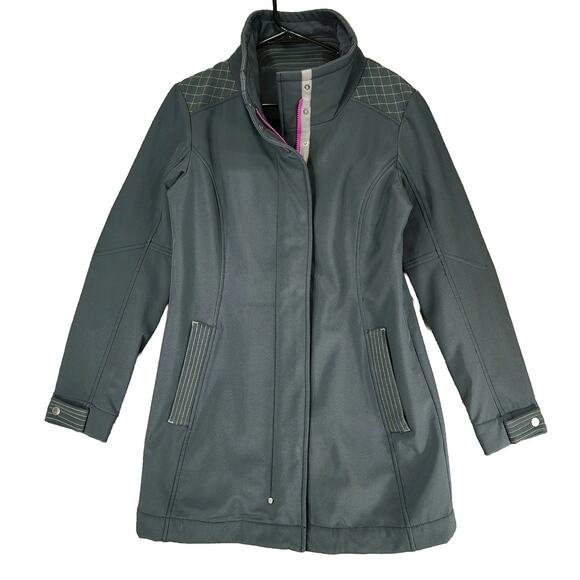 Title Nine S Neo Trench Coat‎ Womens Soft Shell Grey Hot Pink Rain Scuba Stretch - Picture 1 of 16